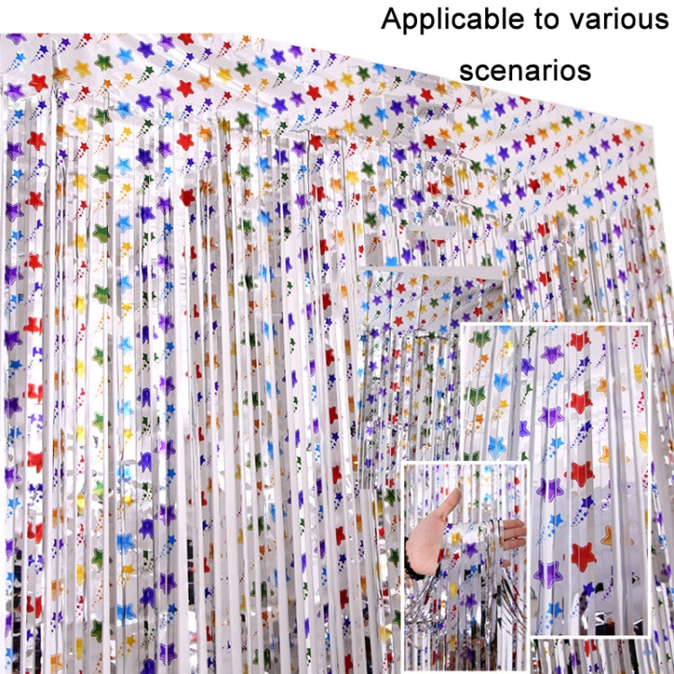 2 PCS Colorful Five-Pointed Star Rain Silk Curtain Birthday Party Decoration(1x2M)