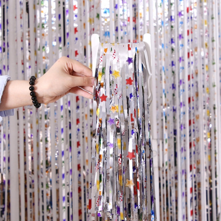 2 PCS Colorful Five-Pointed Star Rain Silk Curtain Birthday Party Decoration(1x2M)