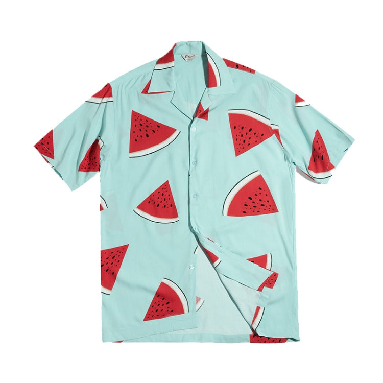 TW2101202 Men Watermelon Print Short Sleeve Cuban Collar Vintage Loose Shirt, Size: