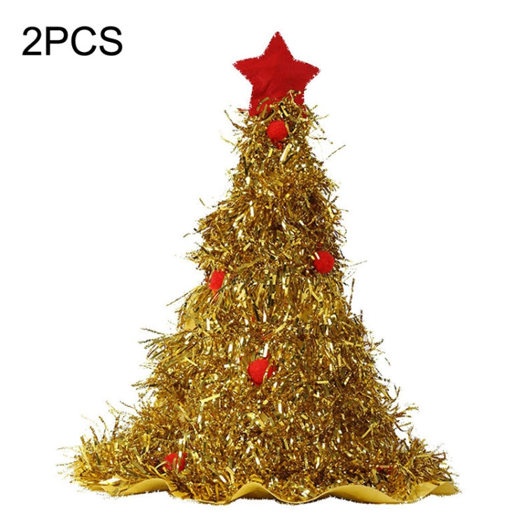 2PCS Christmas Ornaments Non Woven Christmas Tree Hat(Yellow)