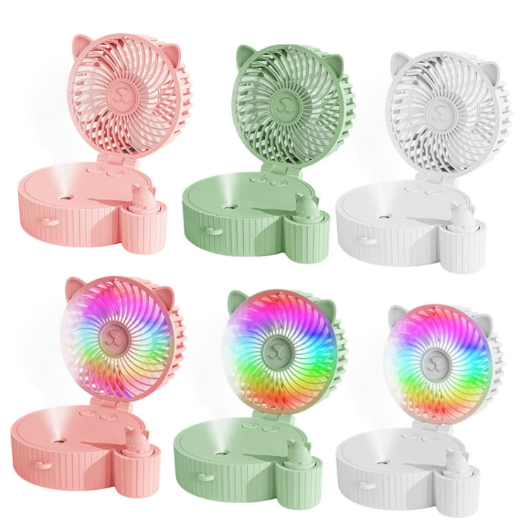 Folding Mini USB Fan Student Colorful Night Light Spray Humidified Fan, Style: Regular Model (Green)