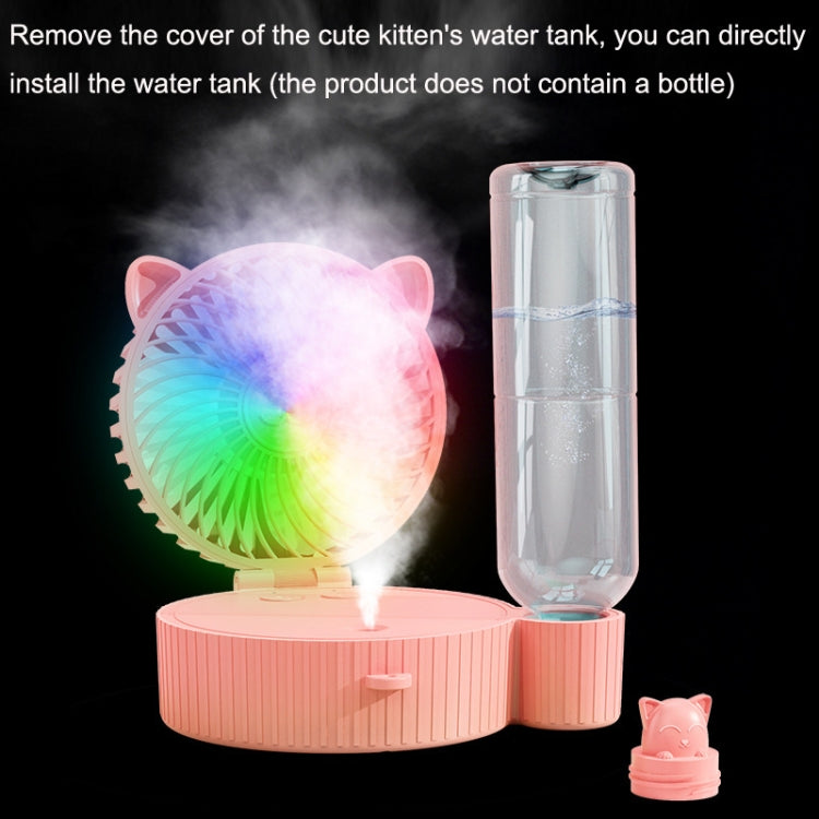 Folding Mini USB Fan Student Colorful Night Light Spray Humidified Fan, Style: Colorful Model (White)