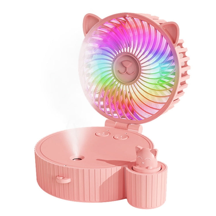 Folding Mini USB Fan Student Colorful Night Light Spray Humidified Fan, Style: Colorful Model (Pink)