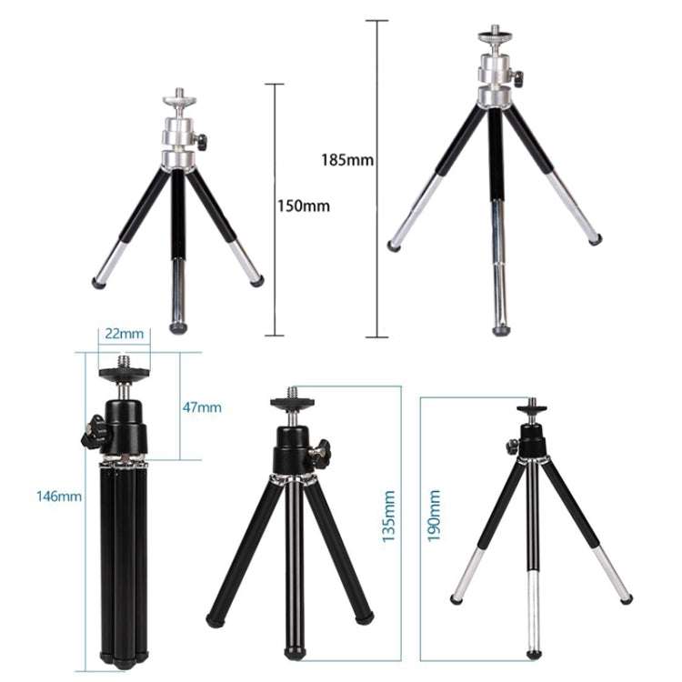 2PCS Projector Phone Stand Desktop Portable Telescopic Mini Metal Tripod, Style: 2 Sections (Black)