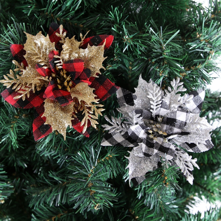 Gold Powder Plaid Christmas Flower Christmas Tree Decoration