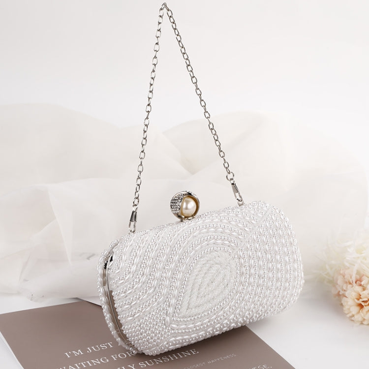 Leaf Shaped Pearl Dinner Party Bag Wedding Bridal Clutch Chain Bag(White)