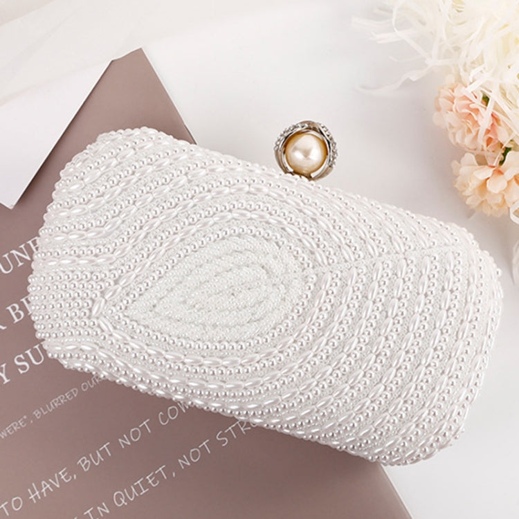 Leaf Shaped Pearl Dinner Party Bag Wedding Bridal Clutch Chain Bag(White)