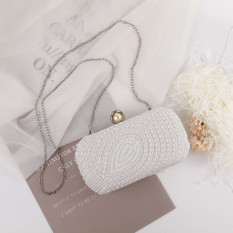 Leaf Shaped Pearl Dinner Party Bag Wedding Bridal Clutch Chain Bag(White)