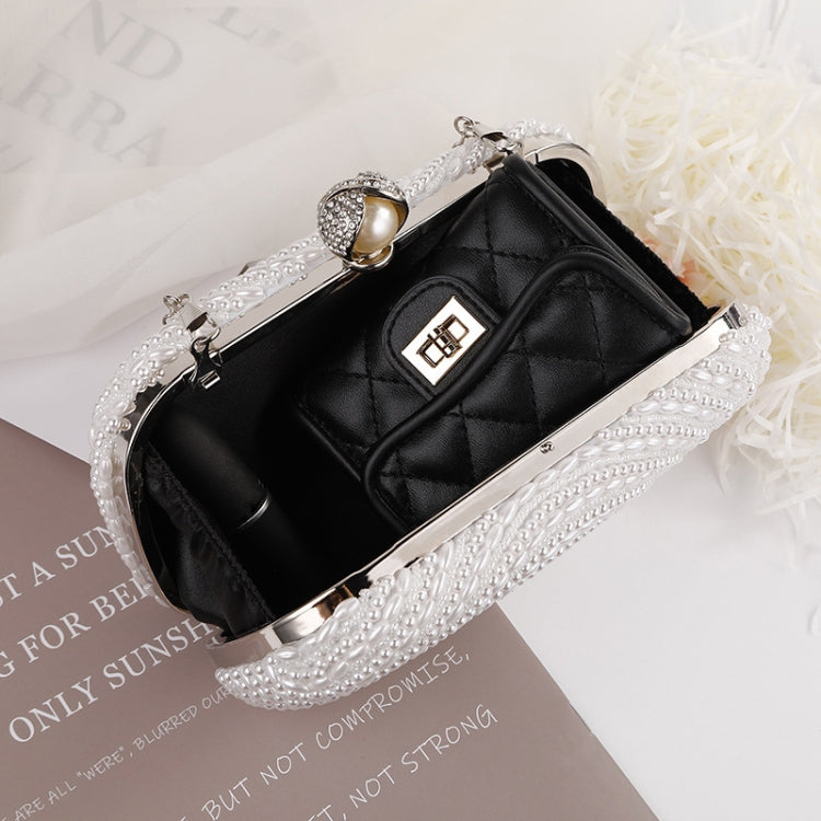 Leaf Shaped Pearl Dinner Party Bag Wedding Bridal Clutch Chain Bag(White)