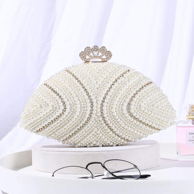 Ladies Evening Bag Pearl Small Bag Solid Color Soft Surface Lock Buckle Bag(White)