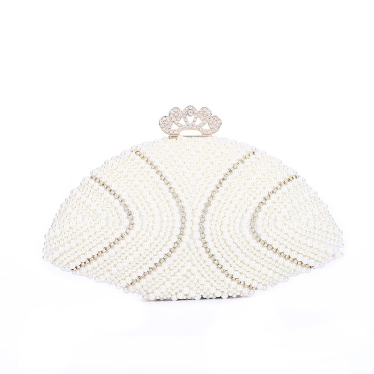 Ladies Evening Bag Pearl Small Bag Solid Color Soft Surface Lock Buckle Bag(White)