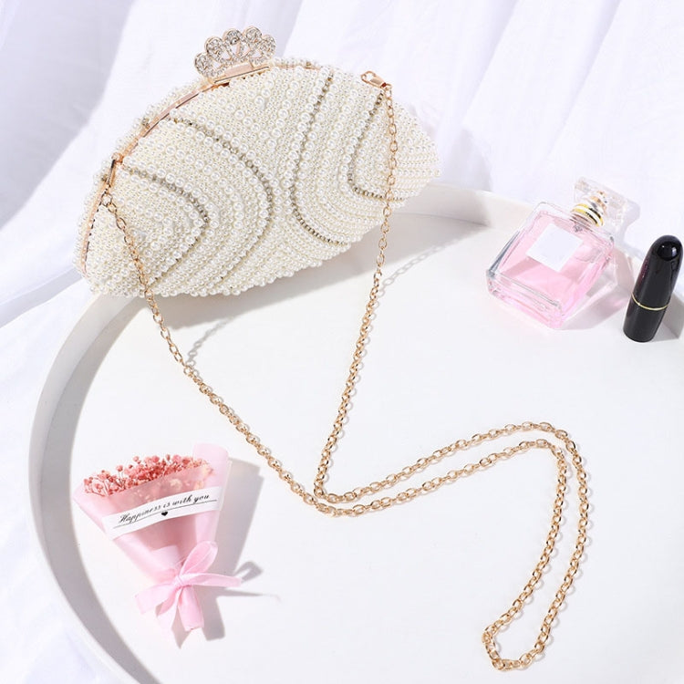 Ladies Evening Bag Pearl Small Bag Solid Color Soft Surface Lock Buckle Bag(White)