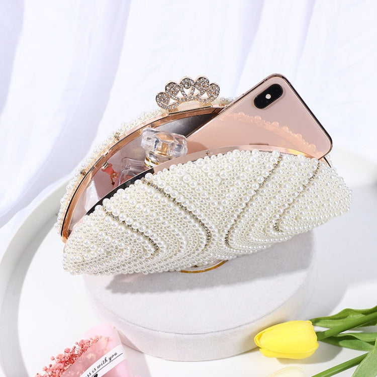 Ladies Evening Bag Pearl Small Bag Solid Color Soft Surface Lock Buckle Bag(White)