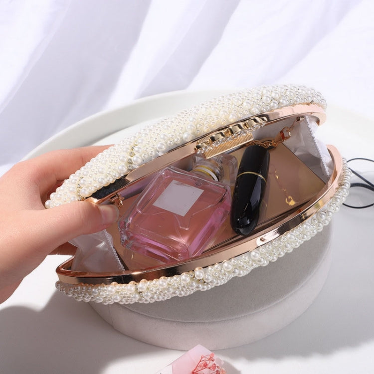 Ladies Evening Bag Pearl Small Bag Solid Color Soft Surface Lock Buckle Bag(White)