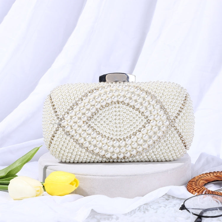 Ladies Pearl Evening Party Bag Evening Dress Clutch(White)