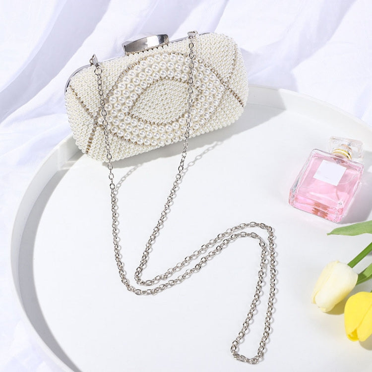 Ladies Pearl Evening Party Bag Evening Dress Clutch(White)