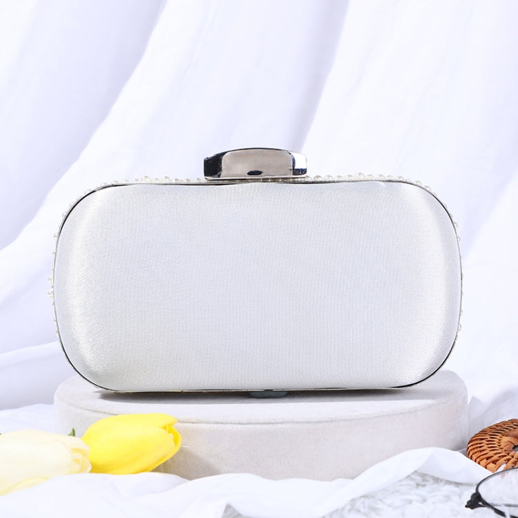 Ladies Pearl Evening Party Bag Evening Dress Clutch(White)
