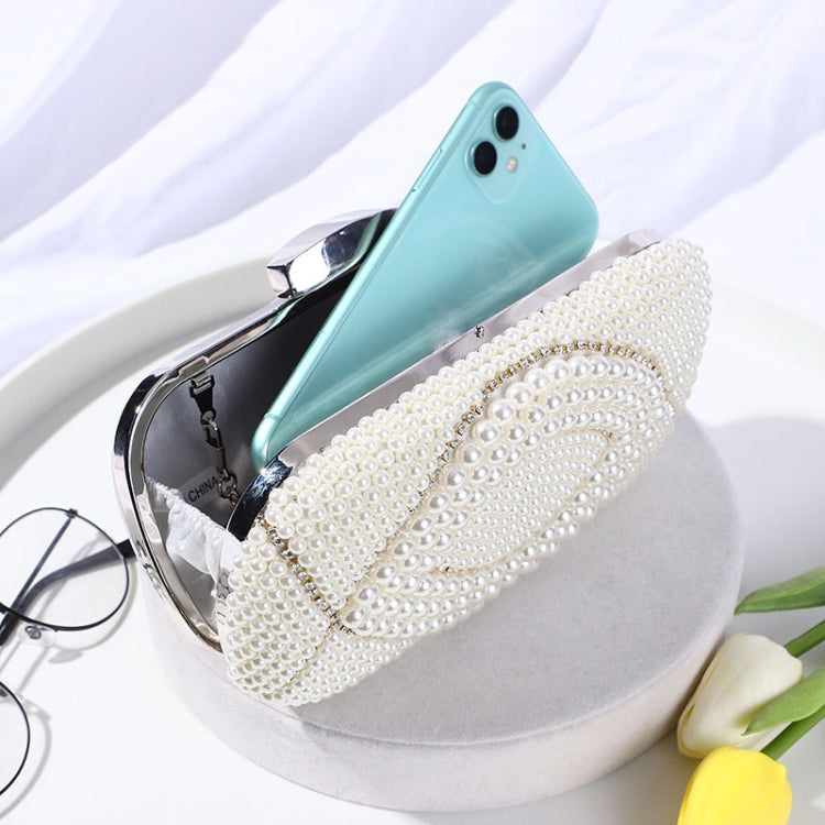 Ladies Pearl Evening Party Bag Evening Dress Clutch(White)