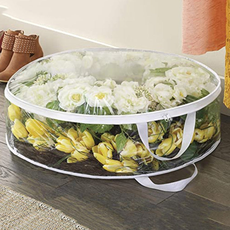 PVC Transparent Round Christmas Wreath Storage Bag, Color: White 20x61cm