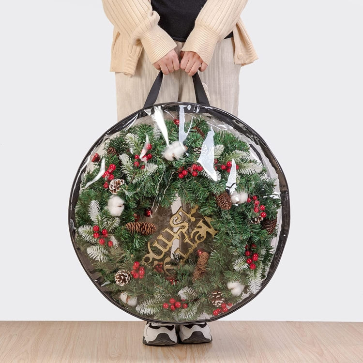 PVC Transparent Round Christmas Wreath Storage Bag, Color: Black 20x76cm