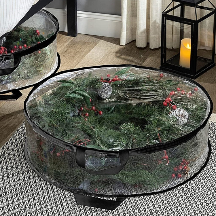PVC Transparent Round Christmas Wreath Storage Bag, Color: Black 20x76cm