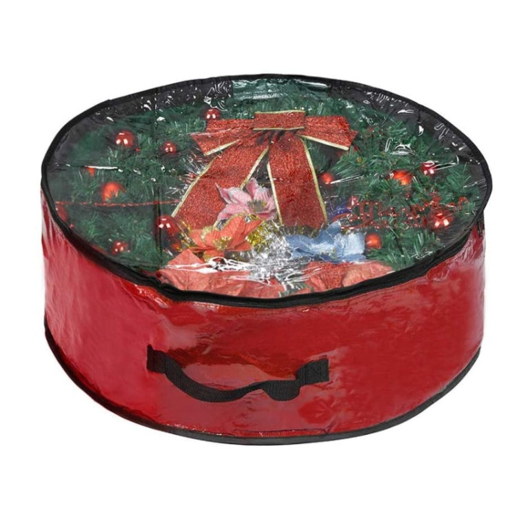 PVC Transparent Round Christmas Wreath Storage Bag, Color: Red 20x61cm