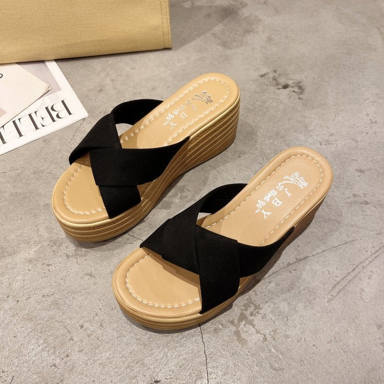 999 Ladies Wedge Platform Slippers, Size: