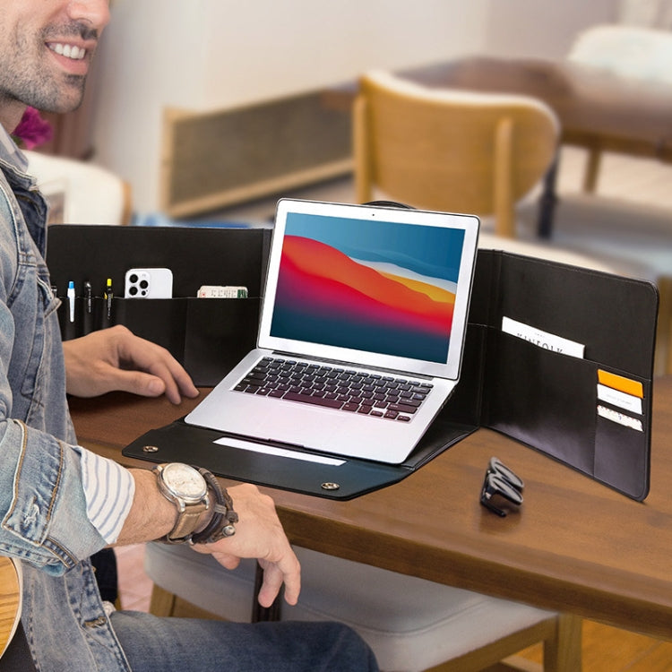 Leather Portable Briefcase Type Laptop Bag with Stand Function(Black)