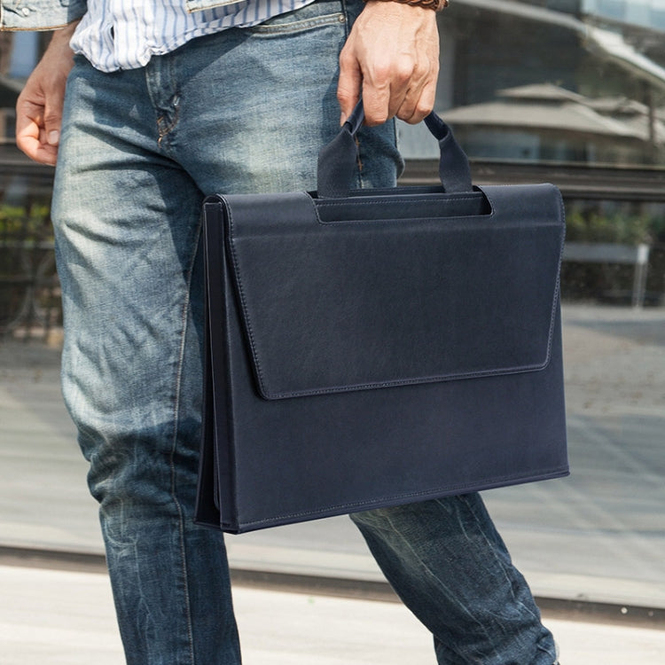 Leather Portable Briefcase Type Laptop Bag with Stand Function(Black)