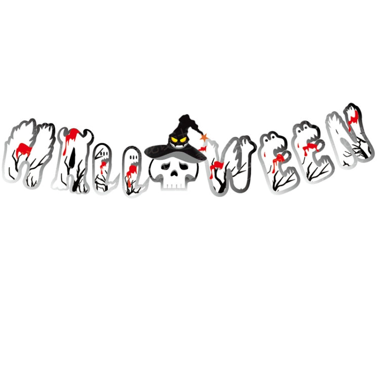 Halloween Balloons Pull Flag Tablecloth Disposable Cutlery Party Decoration Set(For 10 People)