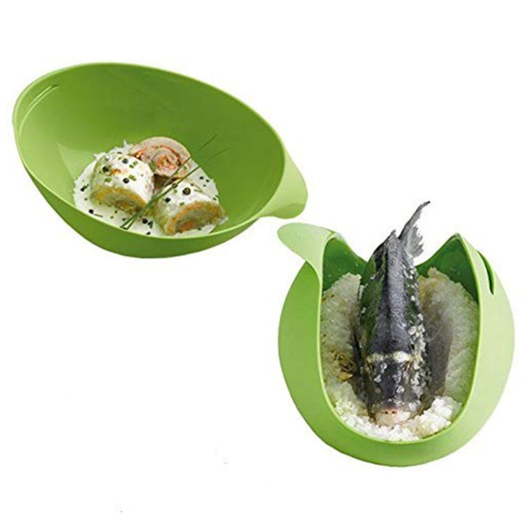 2 PCS Silicone Cooking Bowl Microwave Oven Foldable Steamed Fish Bowl Salad Bowl(Green)