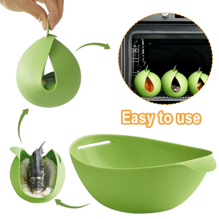 2 PCS Silicone Cooking Bowl Microwave Oven Foldable Steamed Fish Bowl Salad Bowl(Green)