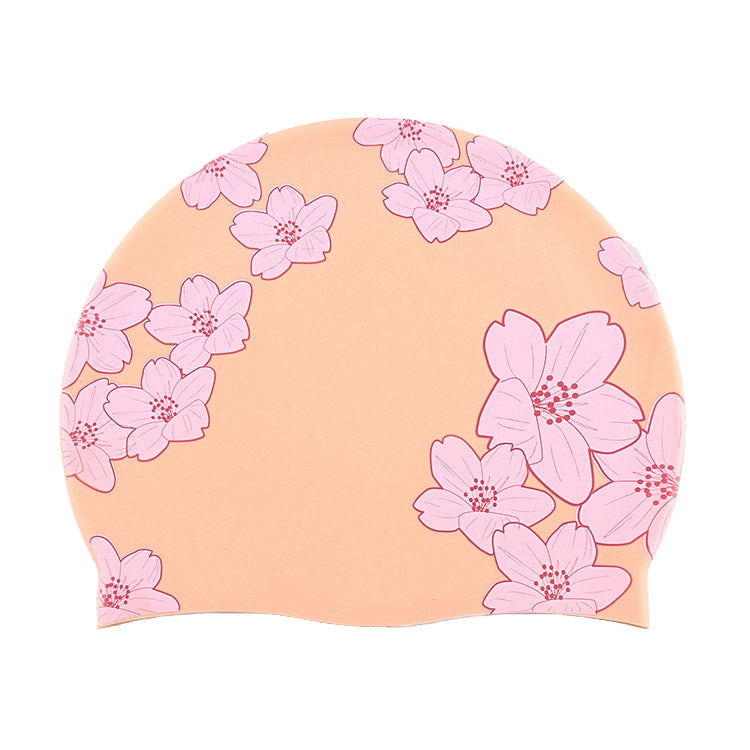Hy08 Cute Cartoon Print Silicone Swimming Cap, Spec: Pink Blossom