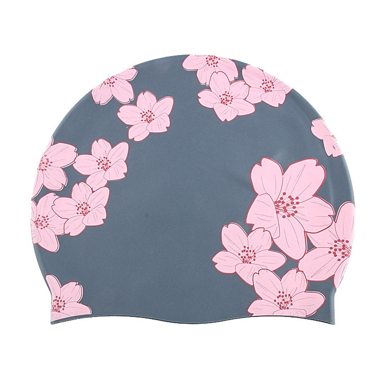 Hy08 Cute Cartoon Print Silicone Swimming Cap, Spec: Deep Blue