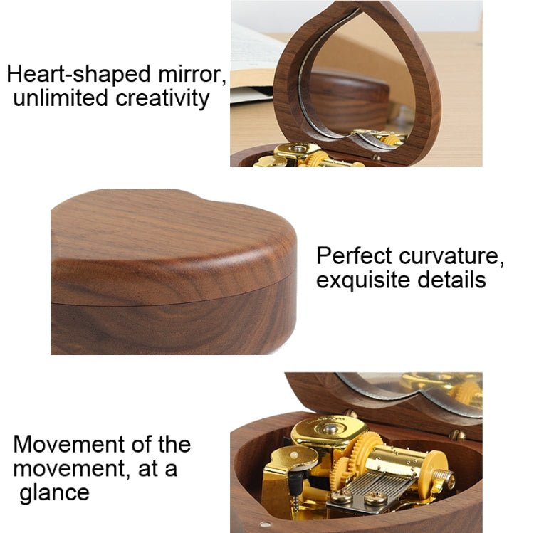Wooden Heart Shape With Mirror Music Box Ornaments, Color: Maple-Gold-plated Movement