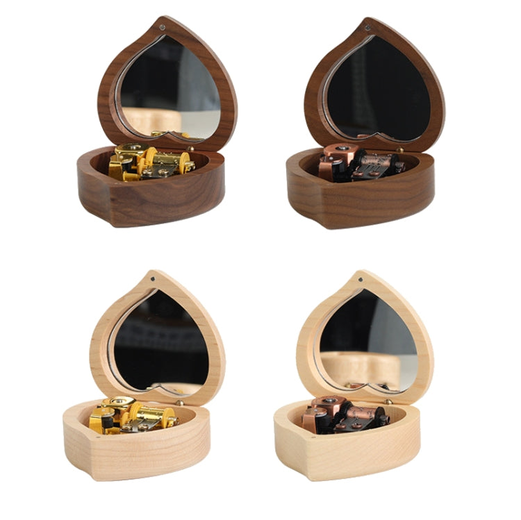 Wooden Heart Shape With Mirror Music Box Ornaments, Color: Maple-Red Ancient Copper Movement