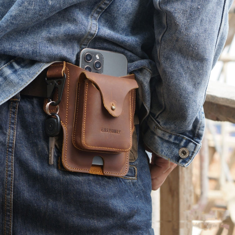 Outdoor Sports Running Crazy Horse Leather Mobile Phone Waist Bag