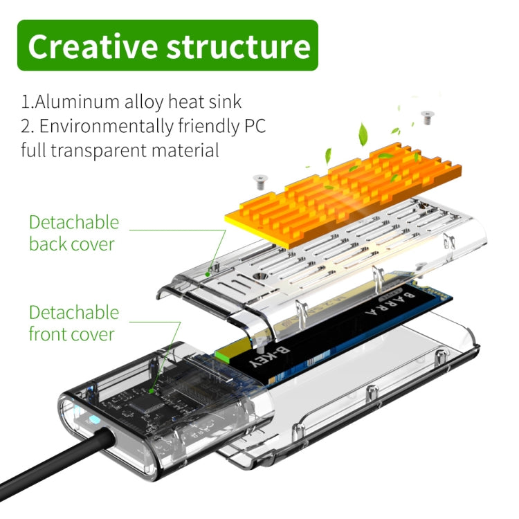 M.2 to USB 3.0 SSD Adapter for PCIE NGFF SATA M / B Key SSD Hard Drive Disk Box, Color: Gold