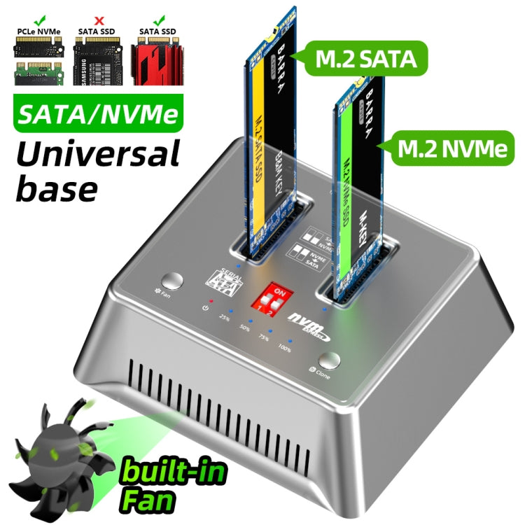 USB3.2 10Gbps to M.2 NVMe SATA Docking Station With  Cooling Fan