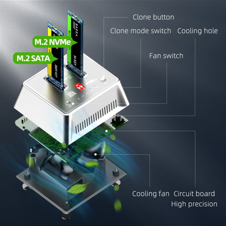 USB3.2 10Gbps to M.2 NVMe SATA Docking Station With  Cooling Fan
