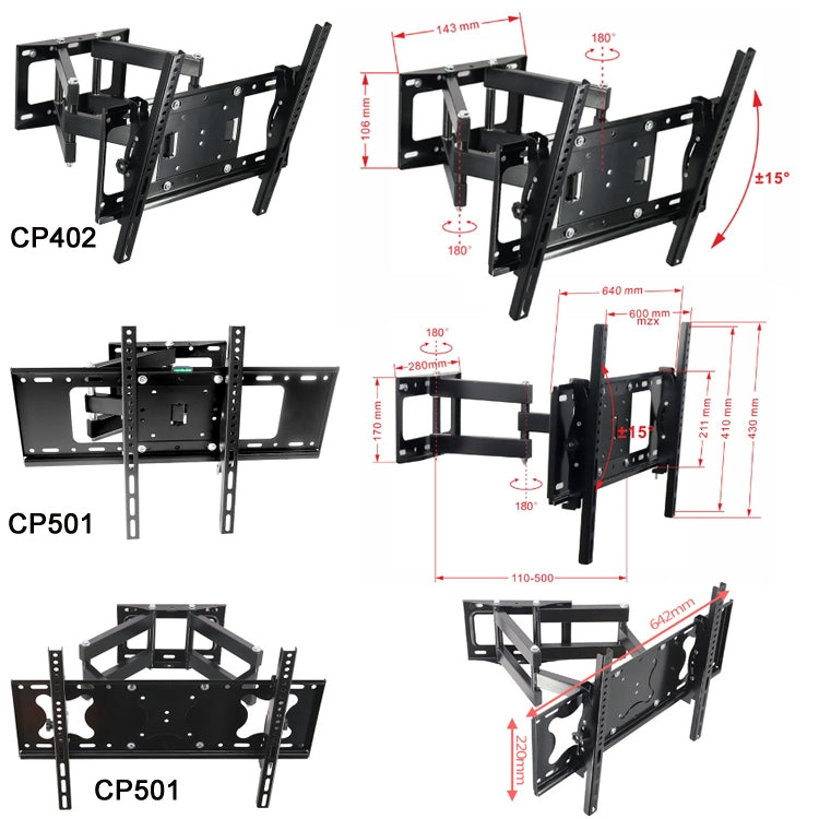 Telescopic Rotation Adjustable Tilt TV LCD Screen Wall Bracket, Model: CP502 (32-80 inches)