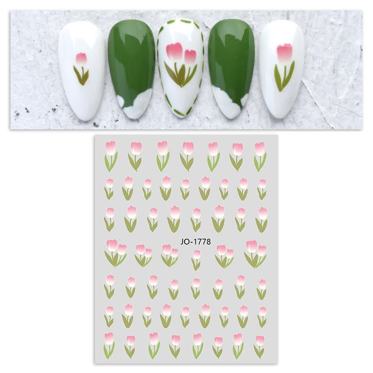 10 PCS TZ0318 Tulip Nail Waterproof Sticker with Adhesive