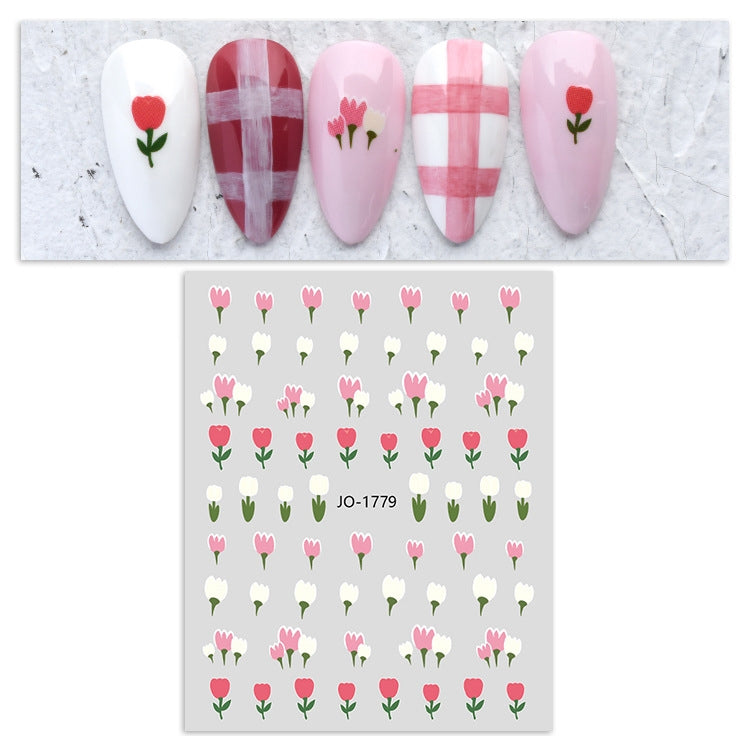 10 PCS TZ0318 Tulip Nail Waterproof Sticker with Adhesive