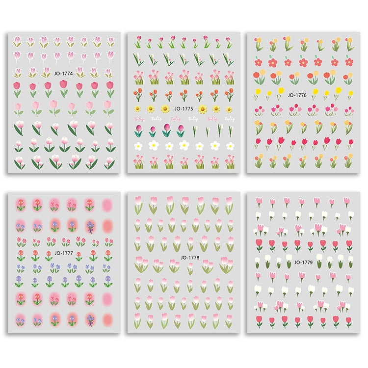 10 PCS TZ0318 Tulip Nail Waterproof Sticker with Adhesive