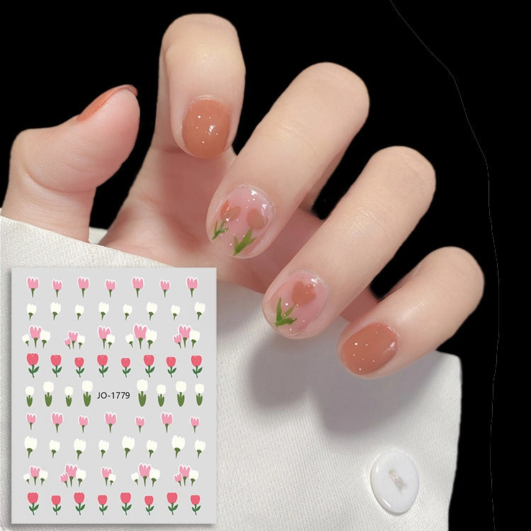 10 PCS TZ0318 Tulip Nail Waterproof Sticker with Adhesive