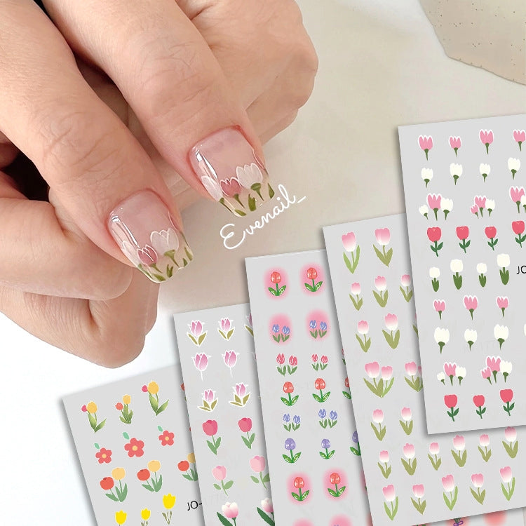 10 PCS TZ0318 Tulip Nail Waterproof Sticker with Adhesive