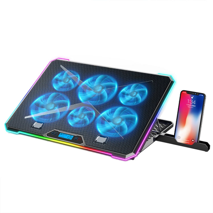 ICE COOREL K15 6-Fans Adjustable LCD Screen Laptop Stand Radiator With RGB Atmosphere Light - Black