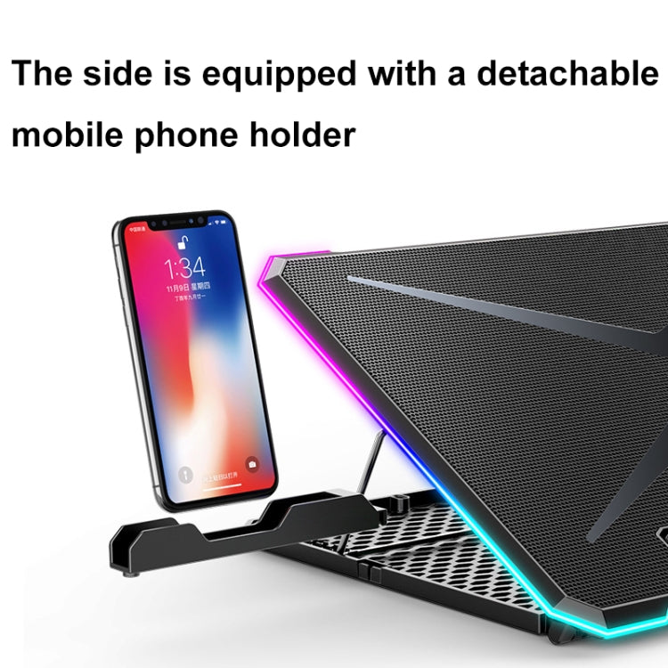 ICE COOREL K15 6-Fans Adjustable LCD Screen Laptop Stand Radiator With RGB Atmosphere Light - Black