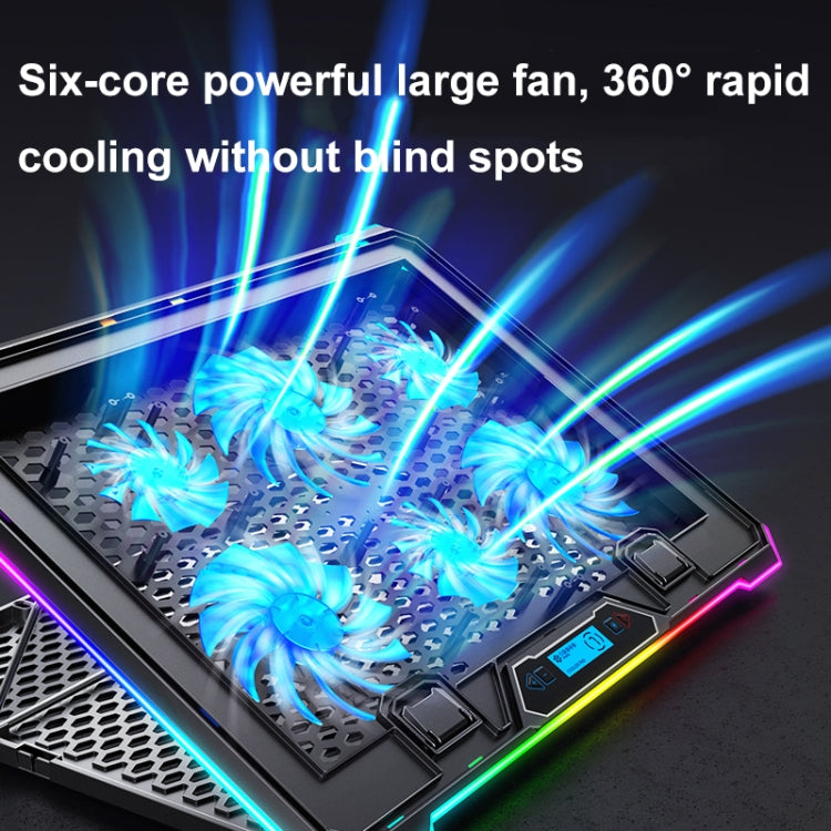 ICE COOREL K15 6-Fans Adjustable LCD Screen Laptop Stand Radiator With RGB Atmosphere Light - Black