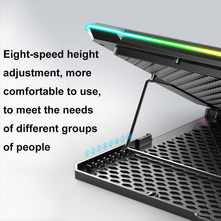 ICE COOREL K15 6-Fans Adjustable LCD Screen Laptop Stand Radiator With RGB Atmosphere Light - Black